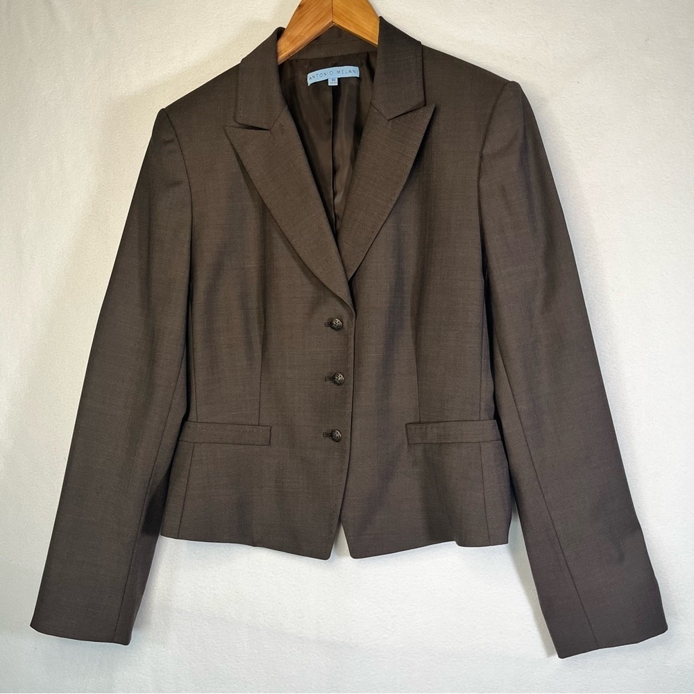 ANTONIO MELANI Women's Blazer Wool Blend Preppy Career Office Brown Work Size 10